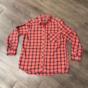 Eddie Bauer Women’s L Coral and Navy Plaid Shirt